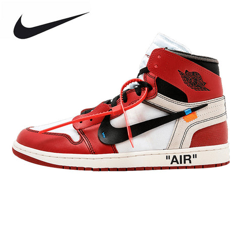 Nike The 10: Air Jordan 1 "OFF WHITE" Men's Basketball Shoes , Red, Shock Absorption Wear Resistant Breathable AA3834 101